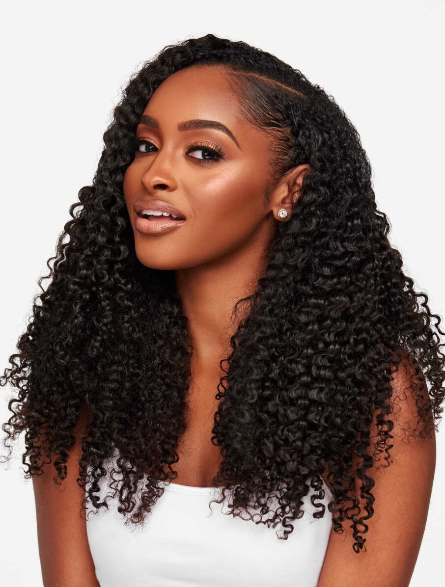 HEAT FREE HAIR FOR KOILS WEFTED HAIR EXTENSIONS FOR BLACK WOMEN, SIDE VIEW